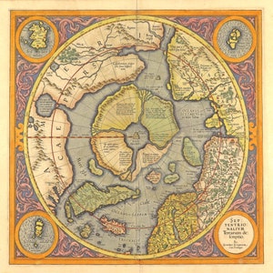 Mapa Mercator 1606 Pólo Norte Ártico Septentrionalium Terrarum Carta Pictórica Imprimir Cartaz