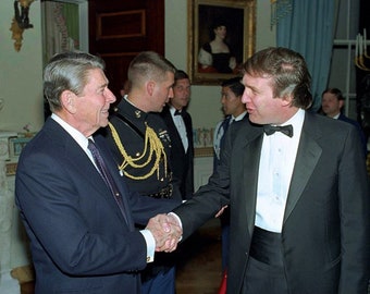 President Ronald Reagan Meets Future President Donald Trump - Shaking Hands White House Print Poster