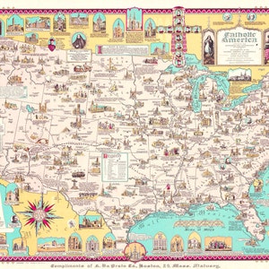 Mapa católico da América, cristianismo, antigo, vintage, mapa, impressão, pôster