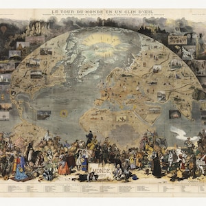 Alte Weltkarte 1876 - A Tour Of The World Von Le Monde - 19tes Jahrhundert Erkundungsgeschichte Kolonialismus Print Poster