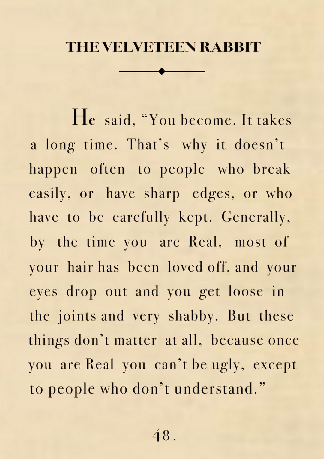 The Velveteen Rabbit Vintage Book Page Literary Quote HIGH RESOLUTION