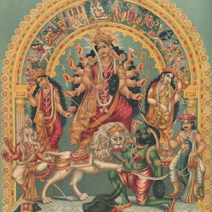 Shri Shri Durga With Mahisha Trisula Lakshmi Saraswati 1890 Print Poster
