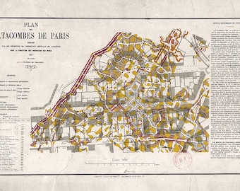 Paris Catacombs Antique Map From 1857 Print Poster