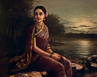 Raja Ravi Varma - Radha In The Moonlight Print Poster