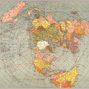 Platte aardekaart Polar Azimuthal Equidistant Projection 1943 WWII print poster