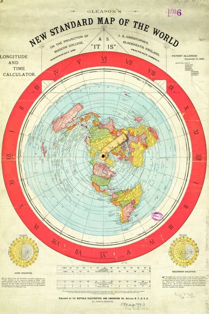 Alexander Gleason's New Standard Map Of The World 1892 Flat Earth Map High Resolution Print Poster image 1