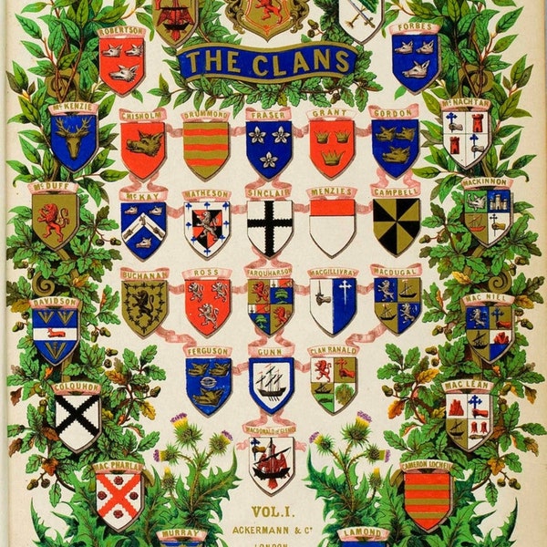 Boucliers des armoiries du clan des Highlanders écossais - Poster imprimé tartan et armoiries