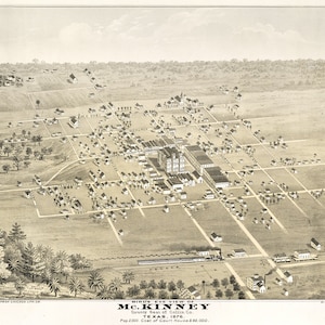 Mckinney Texas 1876 Bird's Eye View Panoramakarte Print Poster