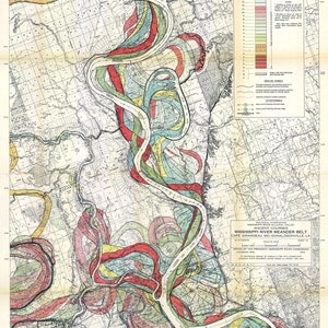 Bogen 13 - Fisk Mississippi River Meander Belt Karte - Alte Verläufe des Mississippi Flusses Geologische Karte Print Poster