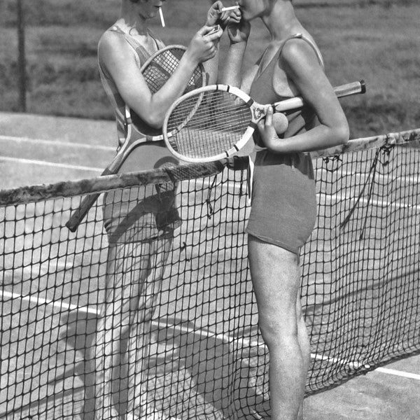 Vintage Tennis Photograph Women Smoking Print Poster