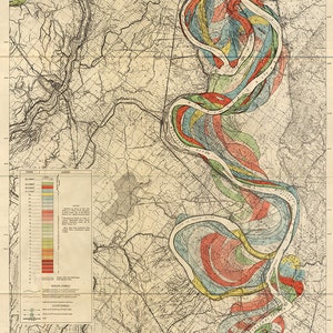 Feuille 14 - carte de la ceinture des méandres du fleuve Mississippi Fisk - affiche imprimée de carte géologique des anciens parcours du fleuve Mississippi