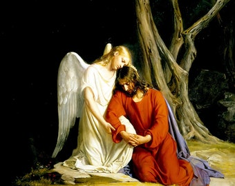 Angel Comforting Jesus Before His Arrest In The Garden Of Gethsemane - Carl Bloch 1870 Print Poster