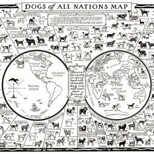 Dogs Of The World - 1936 Bildliche Karte mit den Hunden Aller Völker Poster