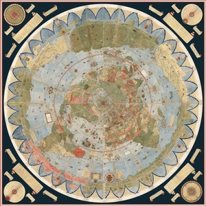 1587 Urbano Monte Riesige Flache Erde Mittelalterliche Karte Der Welt Mappa Mundi Antike Alte Welt Atlas Kartographie Druck Poster