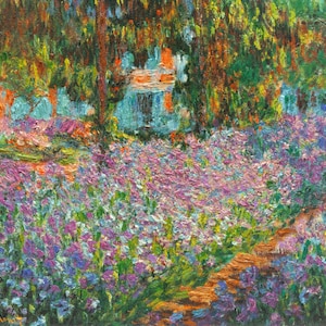 Garden At Giverny Irises By Claude Monet Print Poster