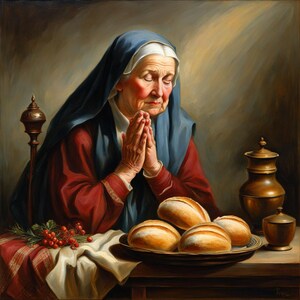 Grace Woman bidt over brood Eric Enstrom Restored print poster