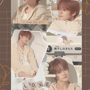 May include: Collage featuring multiple images of a person in a beige cardigan. The collage includes the text "I love you 3000" and the word "LOVE" spelled out with letter tiles. Other text includes Japanese characters and the phrase "A Pickled Plum's Perspective."