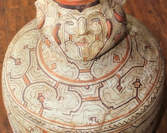 Very Large Four Faced Figurative Shipibo Effigy Ceramic Pot