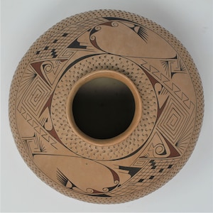 Exceptional Signed Lydia Quezada Poly Chrome Olla Bowl from Juan Mata Ortiz Chihuahua Mexico purchased from Creator