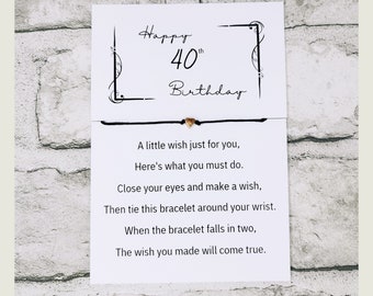 40TH WISH BRACELET • Happy 40th Birthday Wish Bracelet • Charm Bracelet • Wish Bracelet • 40th Birthday Wish Bracelet • String Bracelet