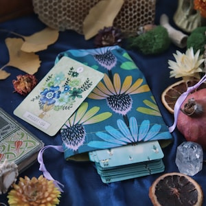 Small Colorful Coneflowers Mini Tarot Deck Bag Oracle Bag Rune Bag Dice Pouch Fully Lined Handmade (3 Color Options)