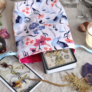 Medium Kran und Blumen Tarot Tasche Orakel Tasche Rune Tasche komplett gefüttert handgefertigt
