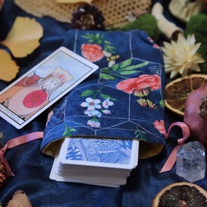Small Honeycomb Floral Mini Tarot Deck Bag Oracle Bag Rune Bag Dice Pouch Fully Lined Handmade