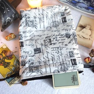 Bolsa grande vintage con letras de tarot, oráculo, runas, totalmente forrada, hecha a mano.