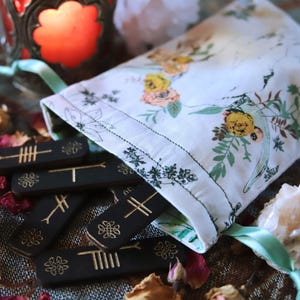Small Floral Cow Skulls Mini Tarot Deck Bag Oracle Bag Rune Bag Dice Pouch Fully Lined Handmade