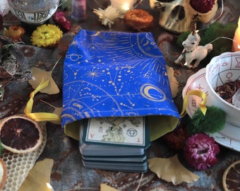 Bolsa de Tarot Celestial Mediana Azul Bolsa de Oráculo Bolsa de Runas Totalmente Forrada Hecha a Mano