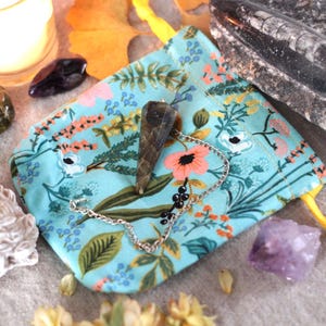 Extra Small Robin Egg Blue Floral Pendulum Bag Drawstring Sachet Handmade Fully Lined