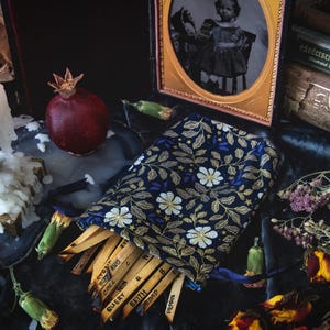 Small Celestial Flowers and Gilded Leaves Mini Tarot Deck Bag Oracle Bag Rune Bag Dice Pouch Fully Lined Handmade