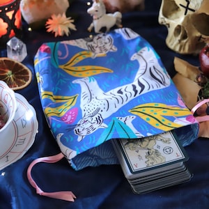 Großer weißer Tiger Tarot Orakel Tasche Runen Tasche voll gefüttert handgefertigt