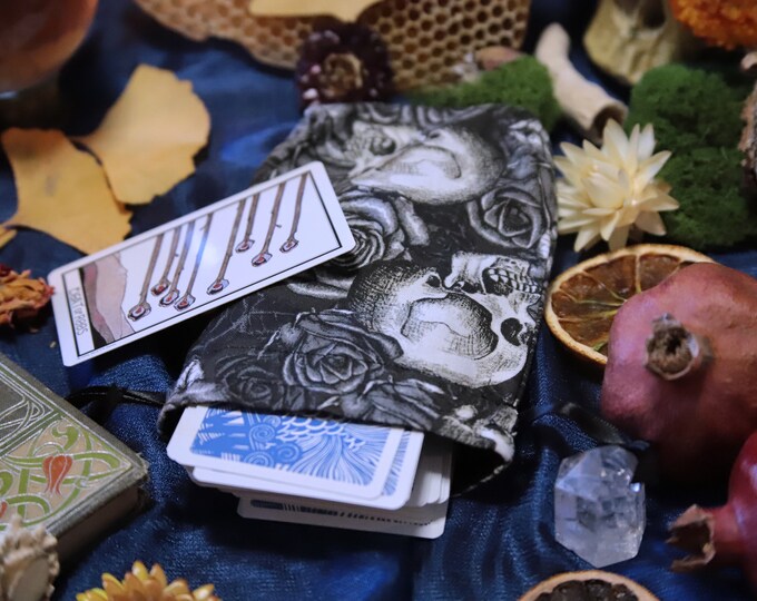 Small Skulls and Roses Mini Tarot Deck Bag Oracle Bag Rune Bag Dice ...
