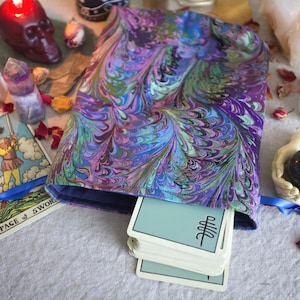 Große bunte marmorierte Tarot-Tasche Orakel-Tasche Runen-Tasche voll gefüttert handgefertigt (2 Farboptionen)