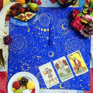 Blue Zodiac Celestial Moon Phases Tarot Wrap Tarot Spread Cloth Tarot Reading Cloth Handmade
