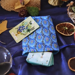 Small Blue Peacock Feathers Mini Tarot Deck Bag Oracle Bag Rune Bag Dice Pouch Fully Lined Handmade
