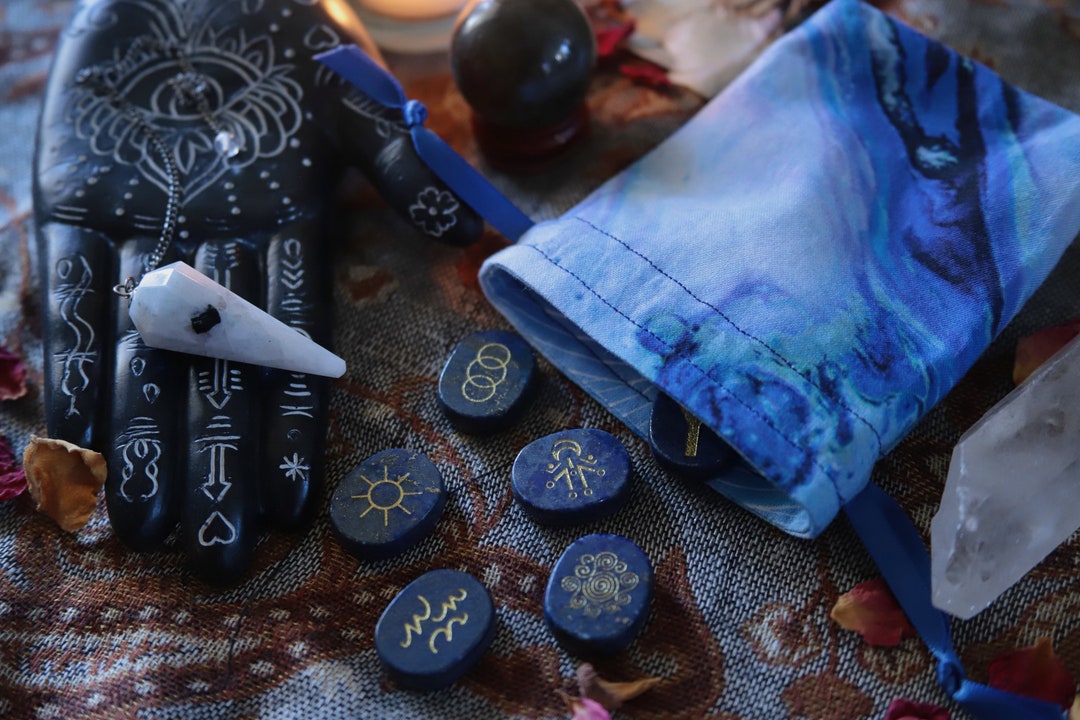 Extra Small Blue Paint Spill Pendulum Bag Drawstring Sachet Crystal ...