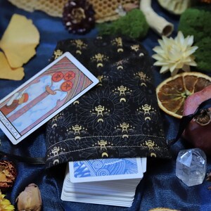 Small Mystic Bees and Sunflowers Mini Tarot Deck Bag Oracle Bag Rune Bag Dice Pouch Fully Lined Handmade (2 Color Options)