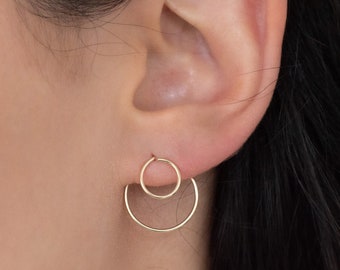 14k Gold Filled Circle Ear Jacket, Front Back Earrings, Minimal Earrings, Modern Jewelry, Unique Earrings, 925 silver hoops