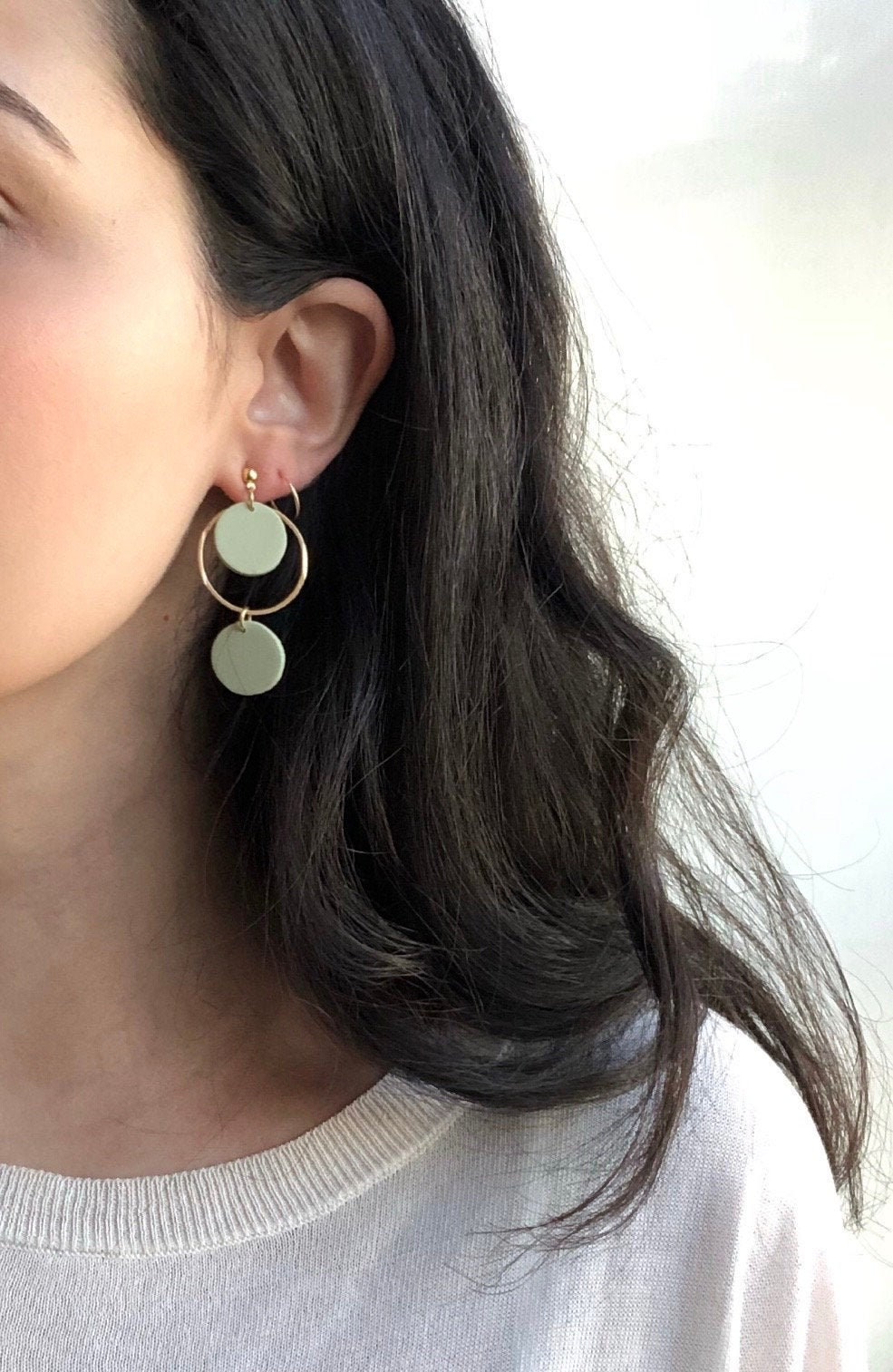 Dainty Hoop Earrings Cute Earrings Sage Green Gold Hoop | Etsy