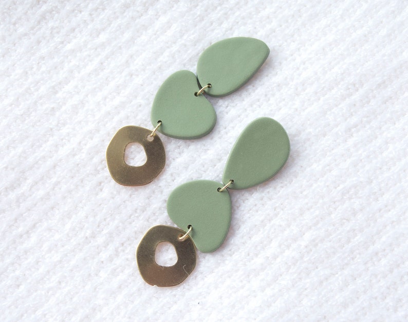 Asymmetric Brass Earrings Cool Earrings Olive Green Earrings Long Dangle Earrings