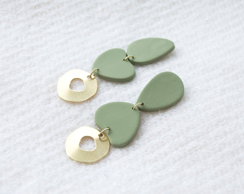 Asymmetric Brass Earrings Cool Earrings Olive Green Earrings Long Dangle Earrings