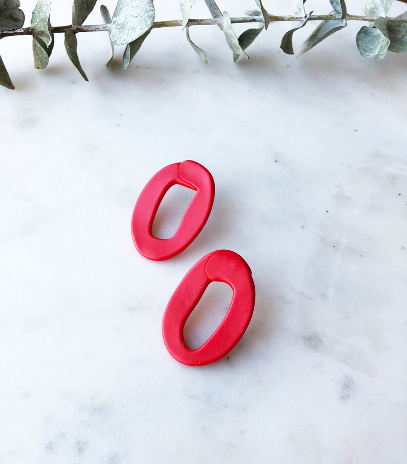 handmade modern lightweight earring Polymer Clay statement earring minimalist earrings Red Hoop Earrings