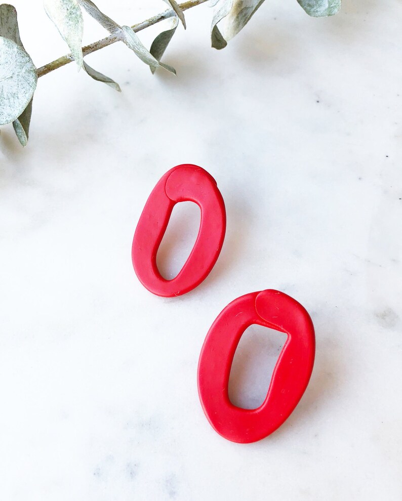 handmade modern lightweight earring Polymer Clay statement earring minimalist earrings Red Hoop Earrings