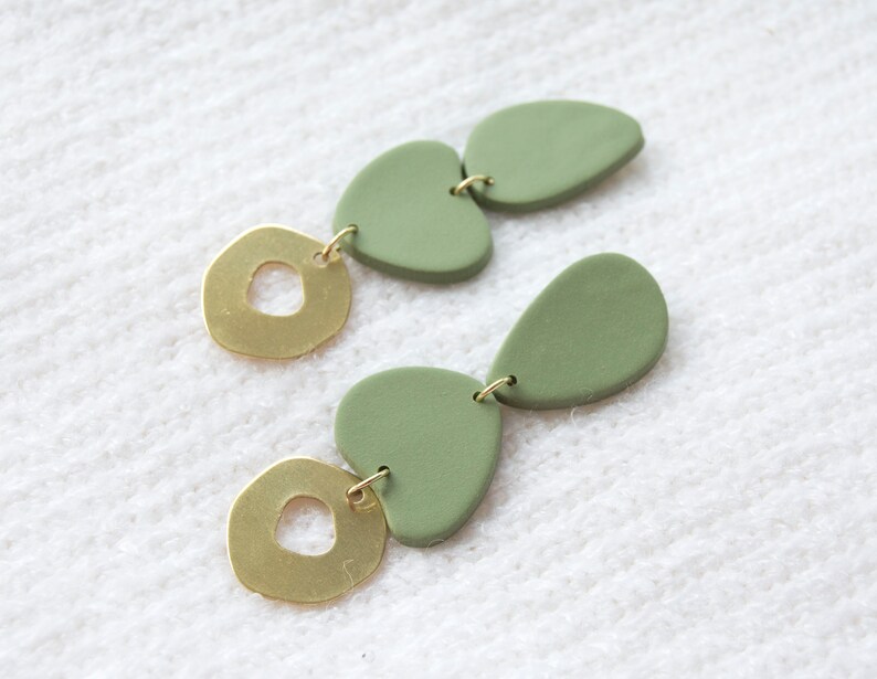 Asymmetric Brass Earrings Cool Earrings Olive Green Earrings Long Dangle Earrings