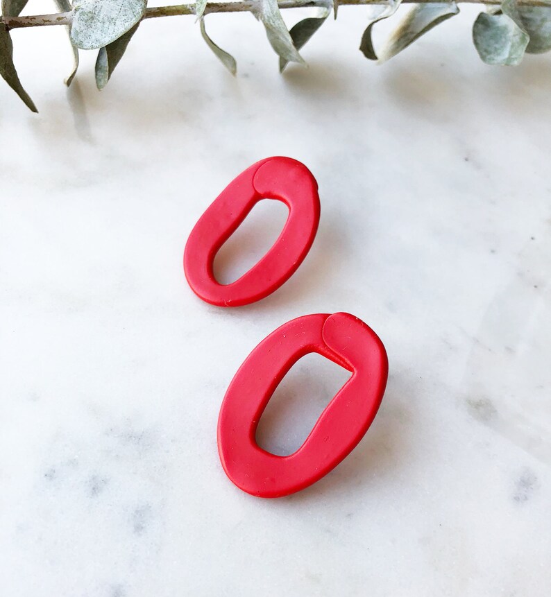 handmade modern lightweight earring Polymer Clay statement earring minimalist earrings Red Hoop Earrings