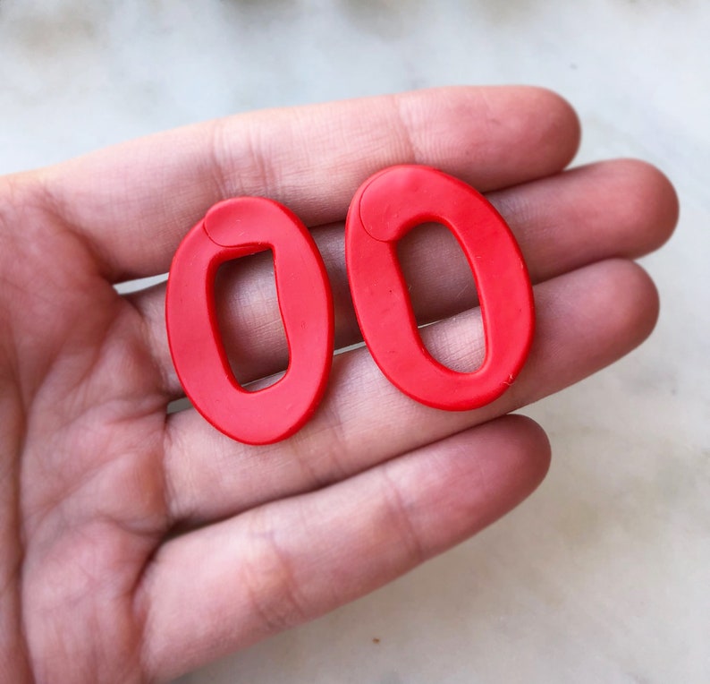 handmade modern lightweight earring Polymer Clay statement earring minimalist earrings Red Hoop Earrings