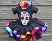 Coco Frida Kahlo inspired Sugar Skull Day of The Dead Birthday Halloween Tutu Costume Set