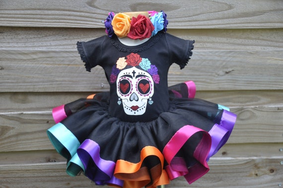 day of the dead outfit and roses headband. Mexican Tutu